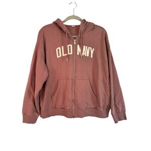 Old Navy Full Zip Spell Out Hoodie Sweatshirt Abalone Pink, Size Medium